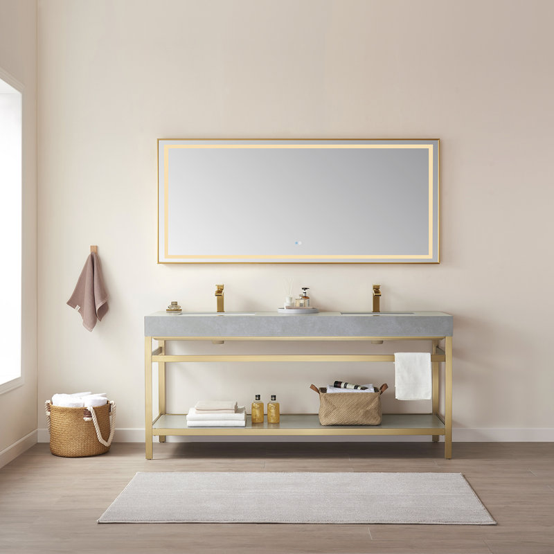 Metal Flat Wall Mirror, Brushed Gold Frame
