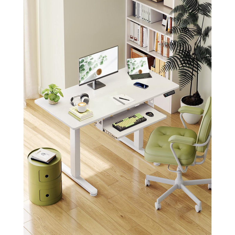 Desk With Drawers, Adjustable Height Stand Up Desk, Sit Stand Computer Desk For Home Office, White, 29" H x 20" W x 40" D