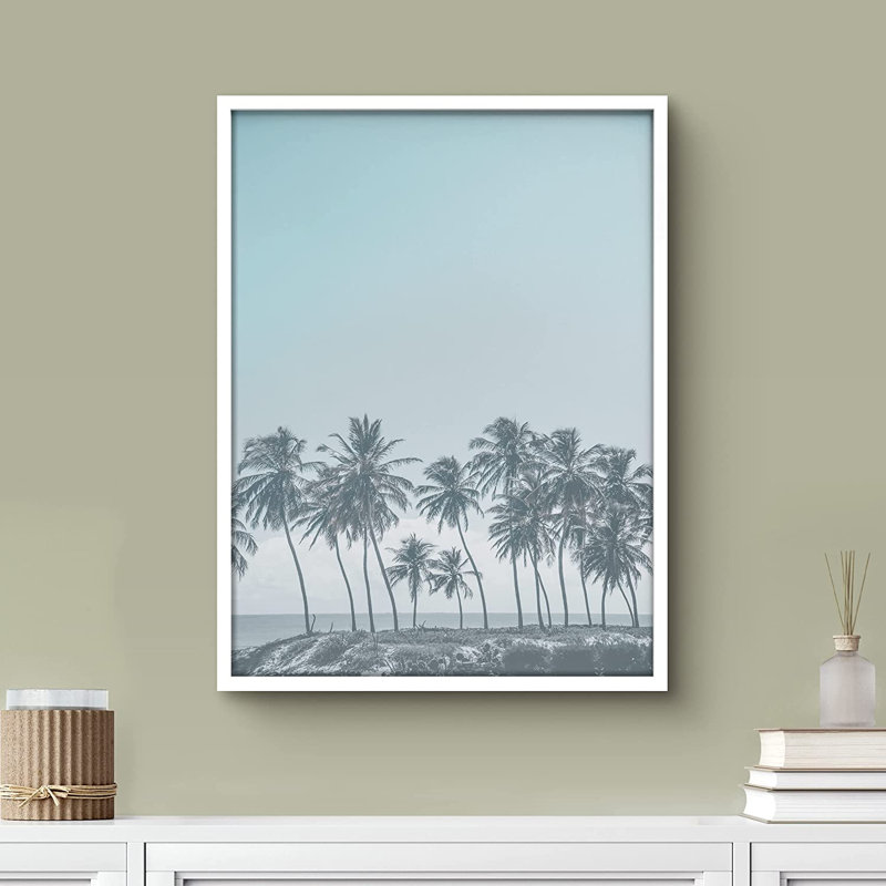 Rangée de palmiers au-dessus de la mer - Photographie avec cadre photo, Blanc