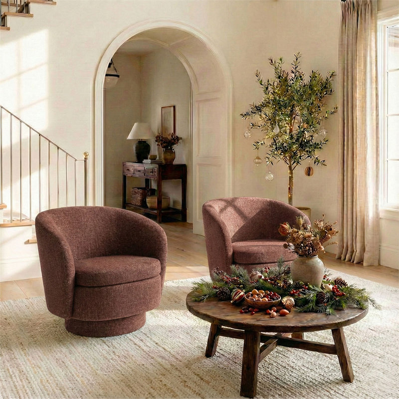 Ensemble de 2 chaises d'appoint modernes en tweed, Rouille rouille Tweed