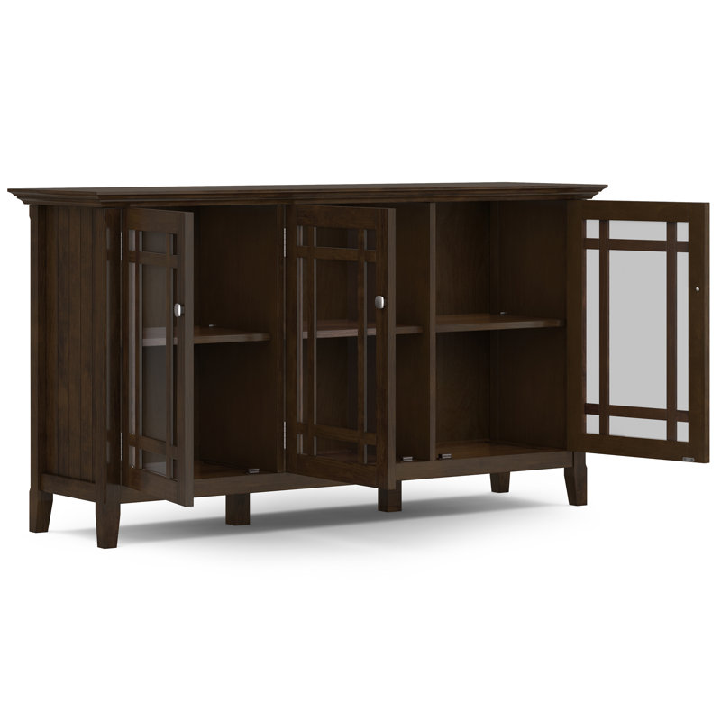 Bedford 62"W Solid Wood Transitional Wide Display Cabinet with Glass Doors and Adjustable Shelves