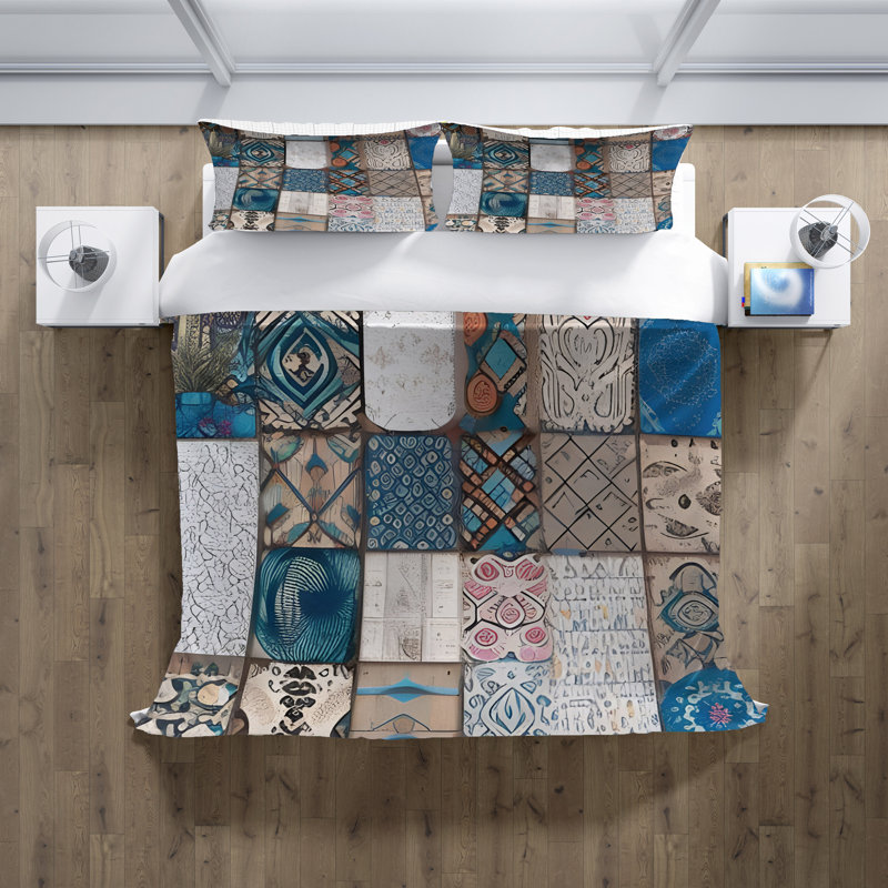 Polyester Patchwork Duvet Cover, Queen Duvet Cover + 2 Queen Shams
