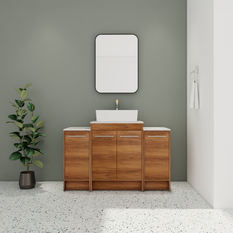 Ensemble de meuble-lavabo simple 47,67 po avec plateau en pierre frittée Rakell