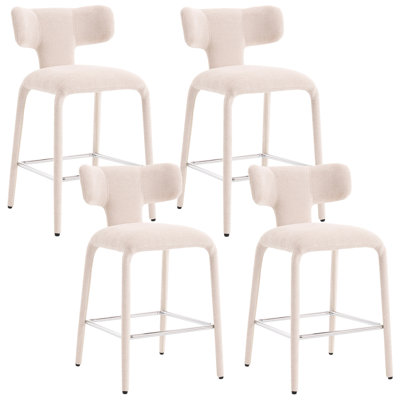 Modern Beige Fabric Barstool With Chrome Footrest, 26" Seat Height Upholstered Bar Chair For Kitchen Island & Breakfast Nook​​