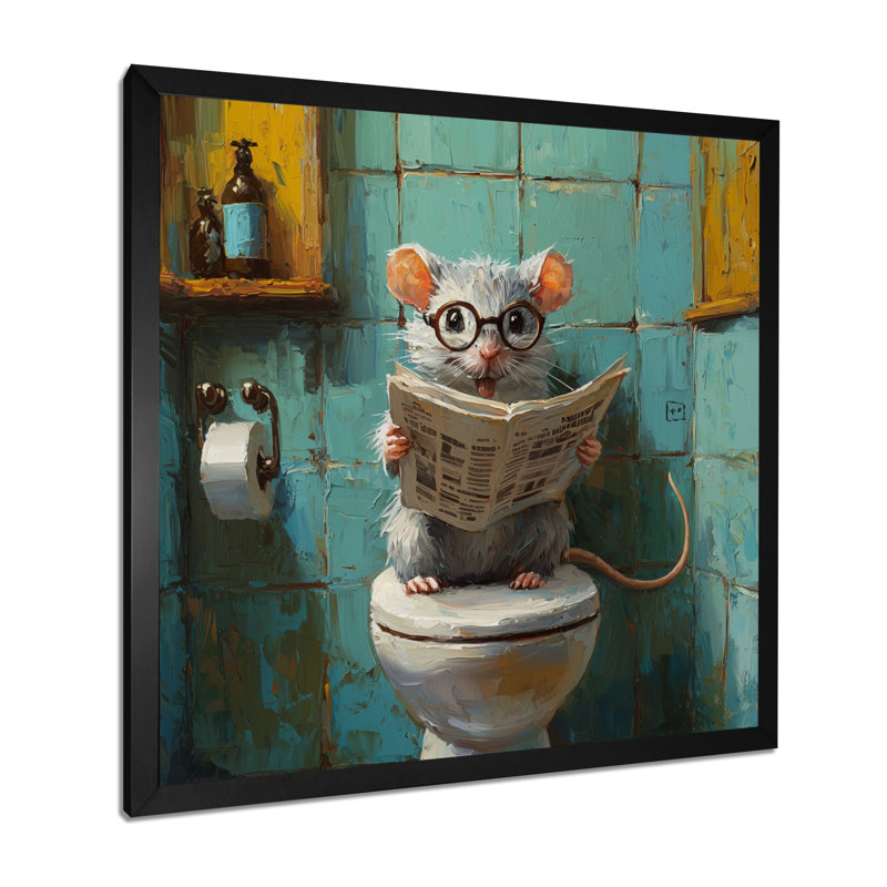 Keidan souris avec lunettes dans la toilette II - souris, art mural, Reproduction encadrée d'une seule photo