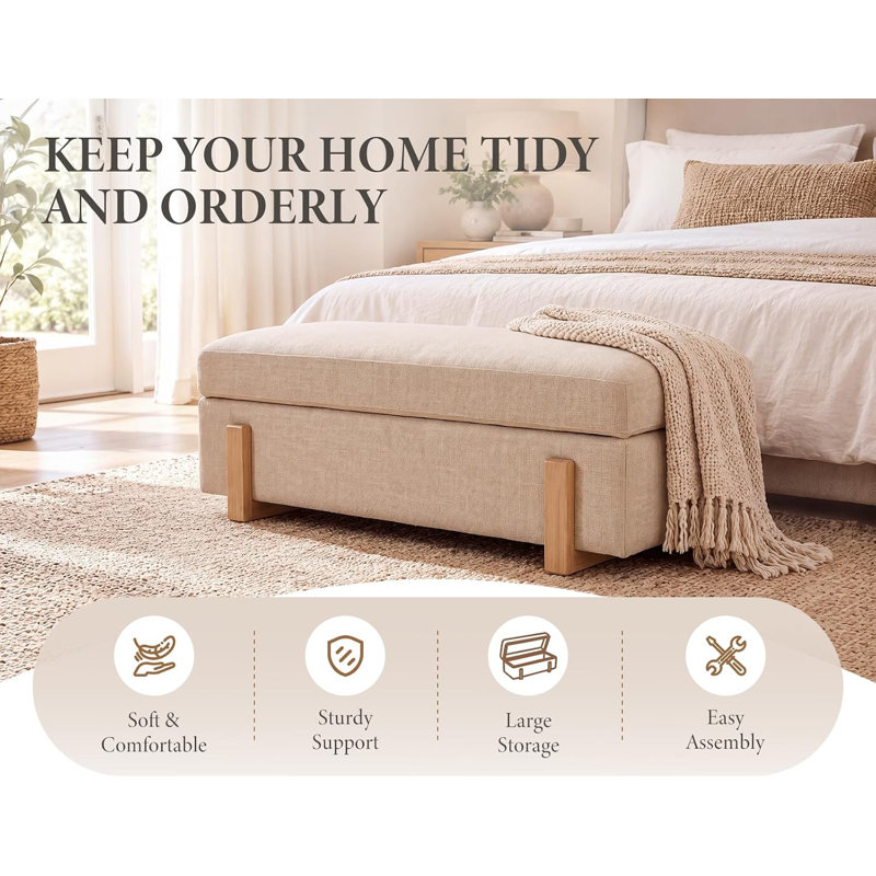 Storage Bench, Chenille-Khaki