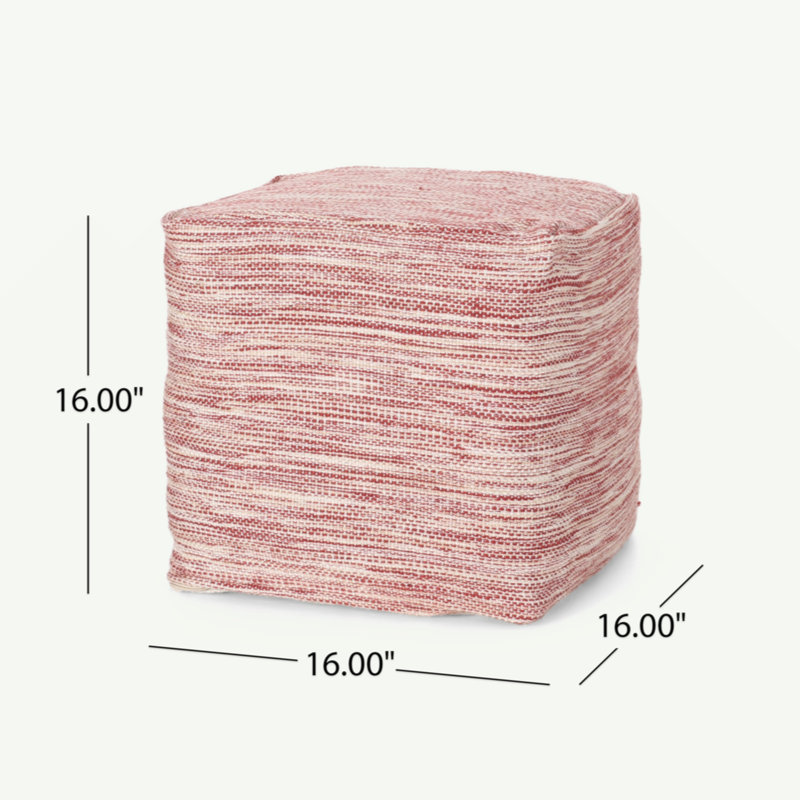 Enigma Yarn And Cotton Square Pouf, Red And White