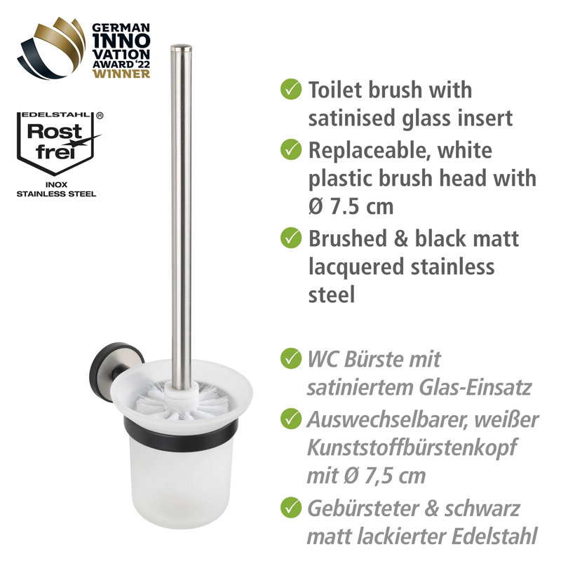 Guglielmo Latitude Run, Attaches Without Drilling with an Innovative Adhesive System Wall-Mounted Toilet Brush and Holder