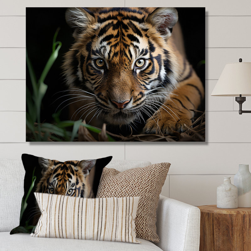 Portrait de tigre brun - art mural tigre, Toile tendue, H 34 po x l 44 po x P 1,5 po