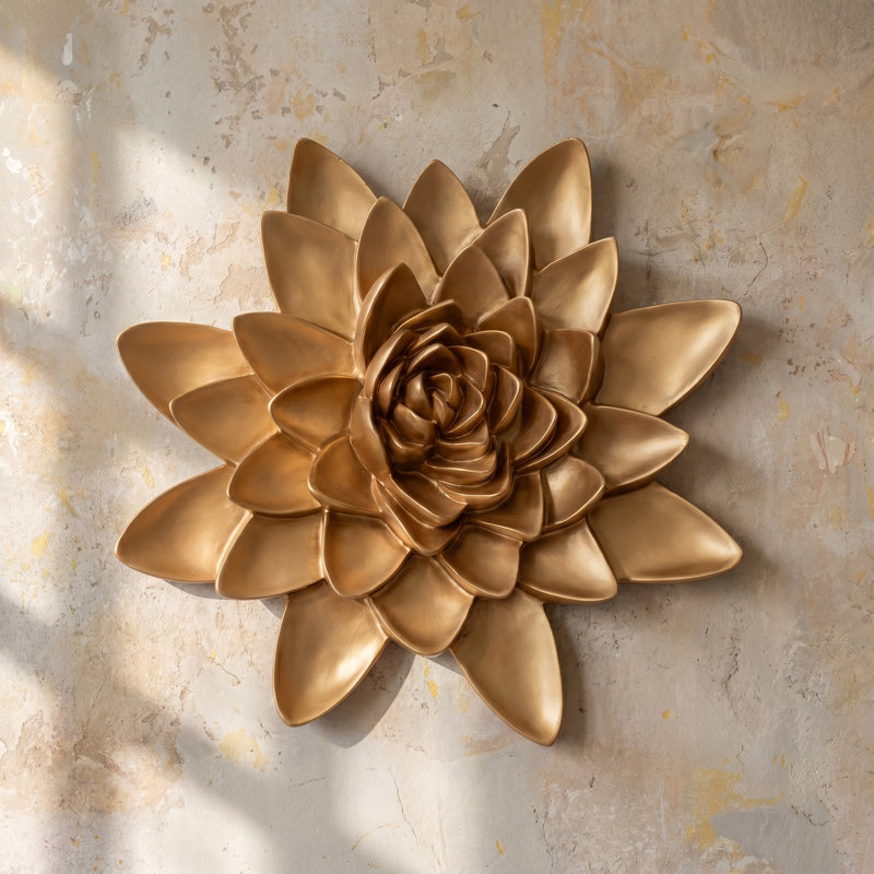  Handcrafted 3D Lotus Wall Decor on Resin – Traditional Floral Sculpture Art for Living Room, Bedroom, Hotel, and Cafe