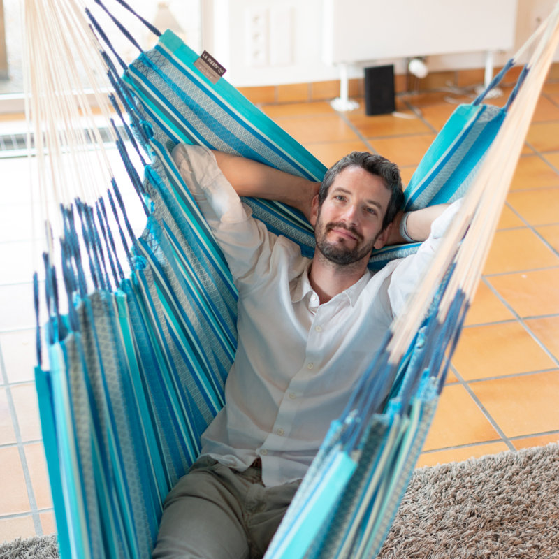 Chaise hamac en coton Habana, Confort, Azure