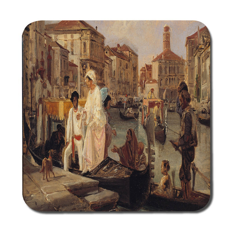Vintage Market Scene Placemat And Coaster Set With Horses