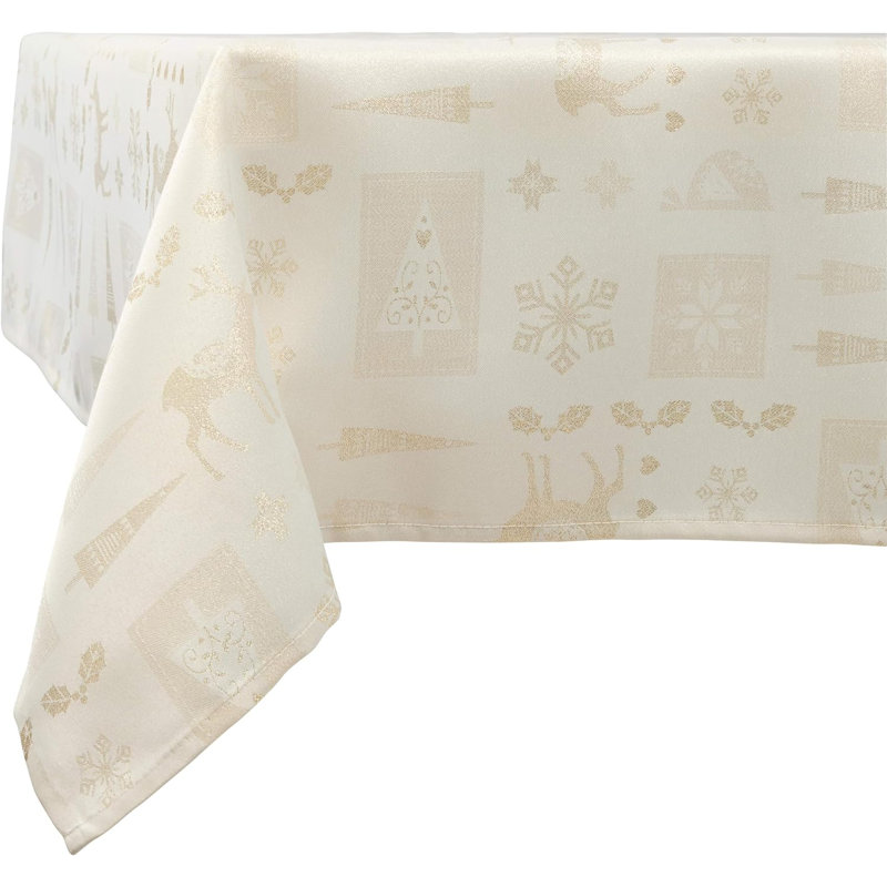 Christmas Tablecloth Christmas Theme Embossed Design, 52cm W x 228cm L, Cream/Metallic Gold