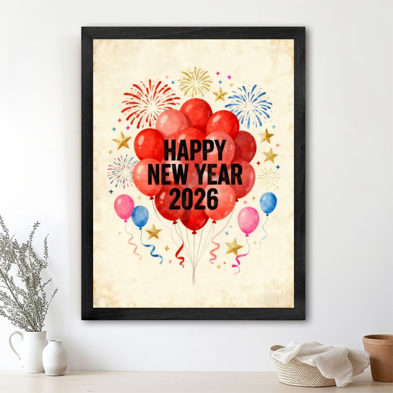 Art encadré noir, bonne année, bonjour 2026, impressions murales de style rétro, H 11 po x l 9 po