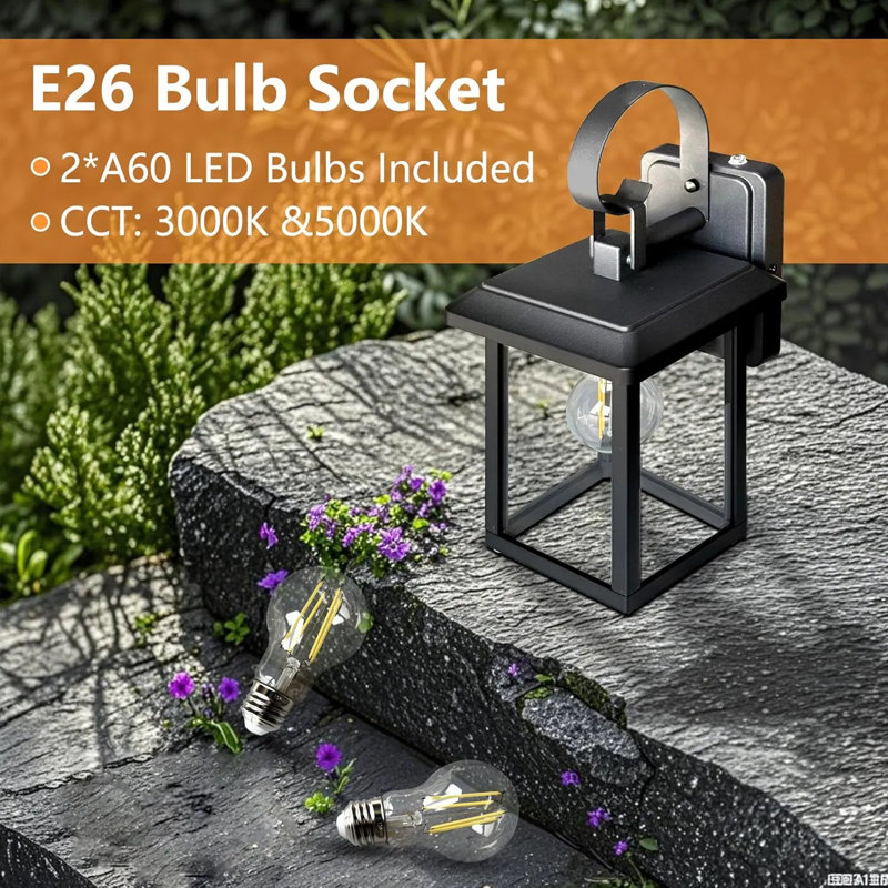 Dusk To Dawn Outdoor Wall Light – Dual Color Temperature (3000k/5000k), Photocell Sensor, Ip54 Waterproof Metal & Glass Exterior Sconce For Porch, Garage, Patio