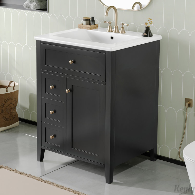 24" Black Bathroom Vanity with Sink, Adjustable Shelvesb, Black