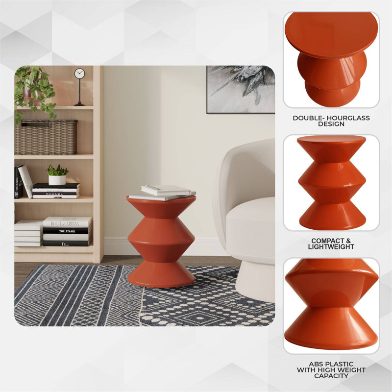 Michailo 15" Modern Hourglass Plastic Side Table, Waterproof Outdoor Patio End Table & Bedroom Nightstand, Brown