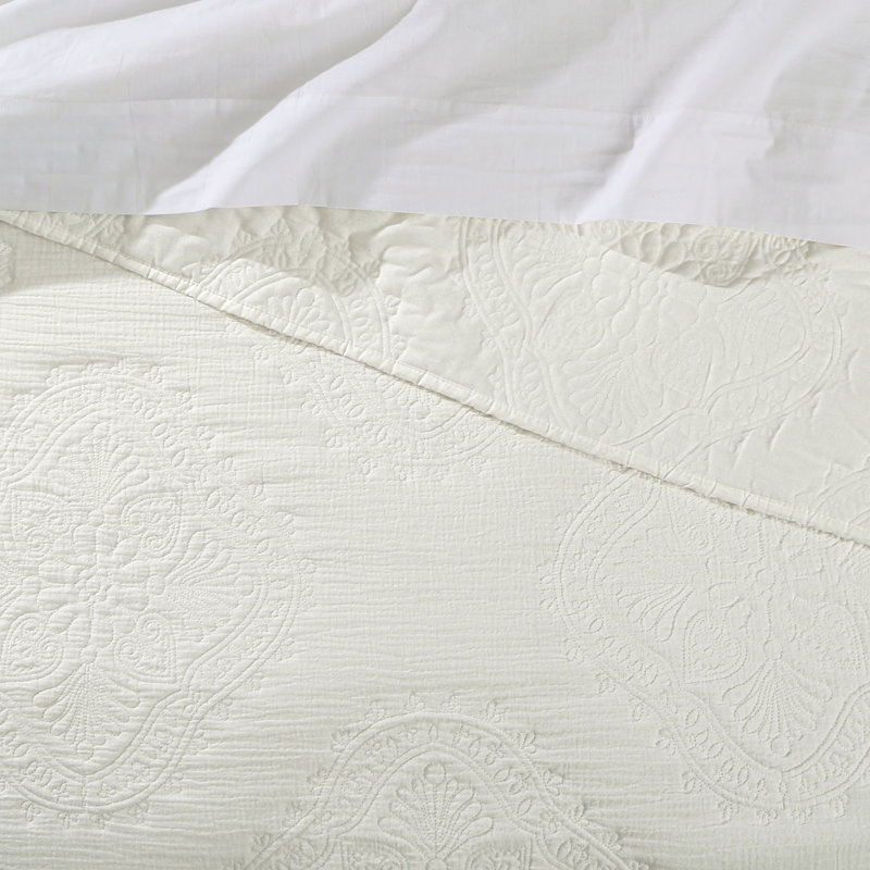 Ensemble de courtepointe crème en mousseline, Courtepointe simple et 1 taie décorative