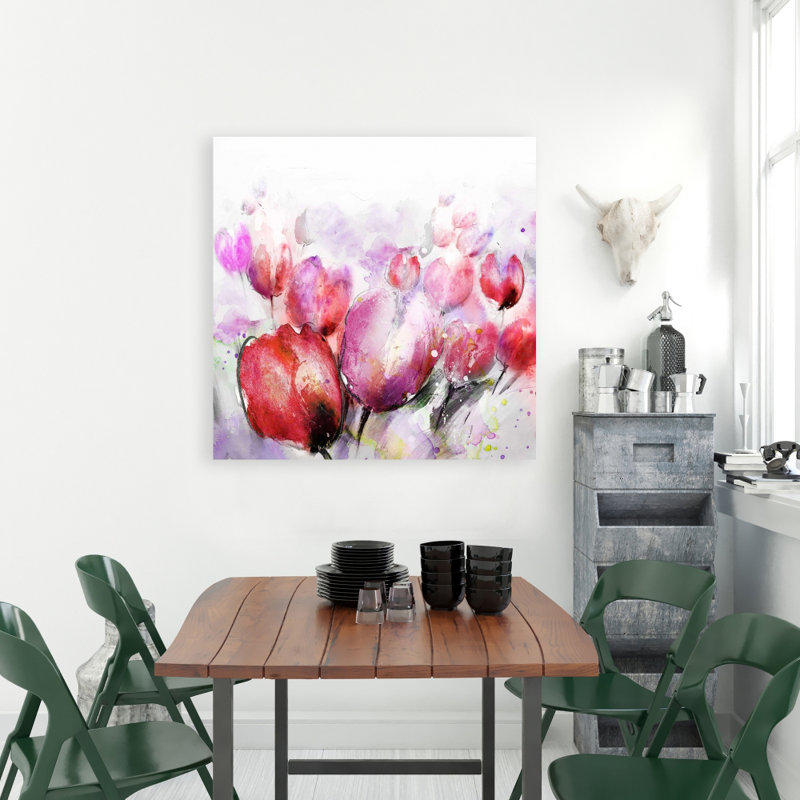 Art abstrait sur toile, tulipes abstraites et floues