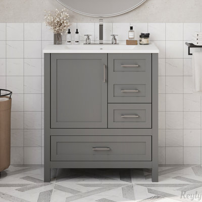 Meuble-lavabo de 30 po avec porte à fermeture douce, 3 tiroirs à fermeture douce et plateau amovible