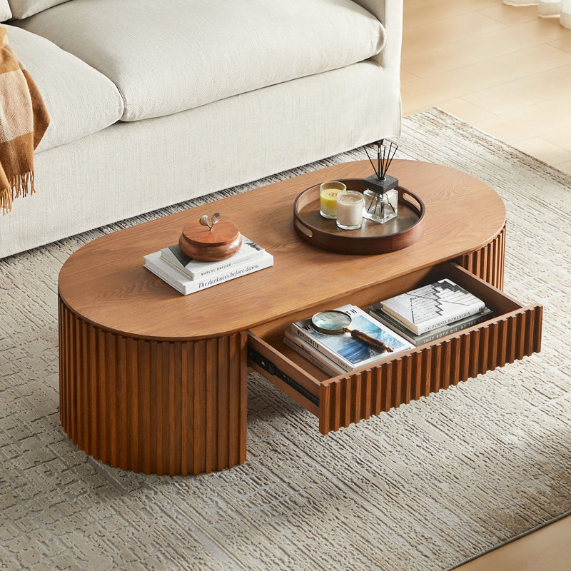 Table basse en MDF avec tiroir, Noyer