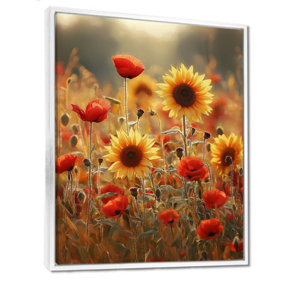 Gorgias tournesols dans le champ de coquelicots I - tournesols, art sur toile