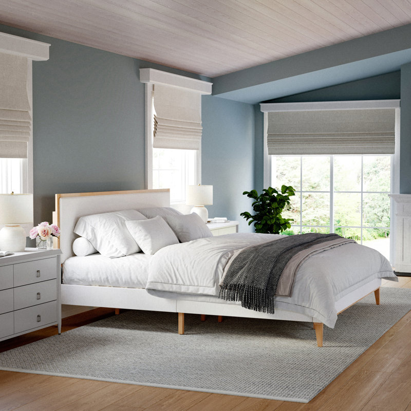 Martha Stewart Flynn Wooden Platform Bed with Upholstered Base and Inset Headboard, King