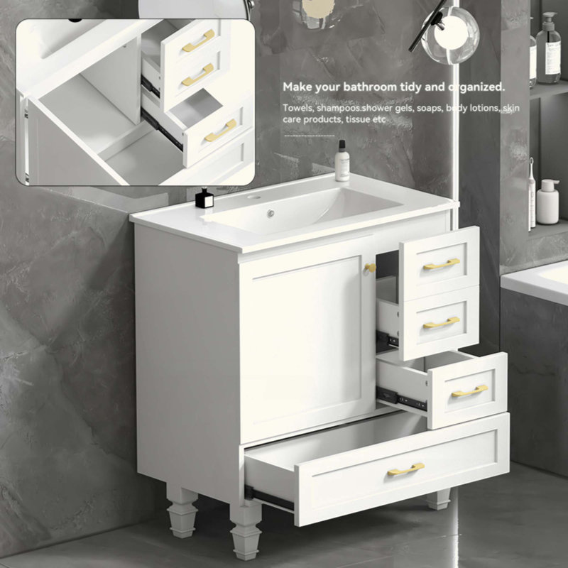Meuble-lavabo. Armoire de rangement Abundant - 1 porte à fermeture douce et 3 tiroirs, White