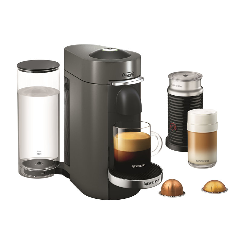 Nespresso VertuoPlus Deluxe Coffee and Espresso Maker with Aeroccino Milk Frother by De'Longhi, Titanium