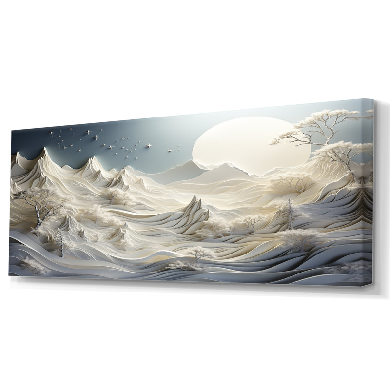 Abstrait Snowy Winter Mountains III - Art abstrait paysage mural, Toile tendue, H 28 po x l 60 po x P 1,5 po