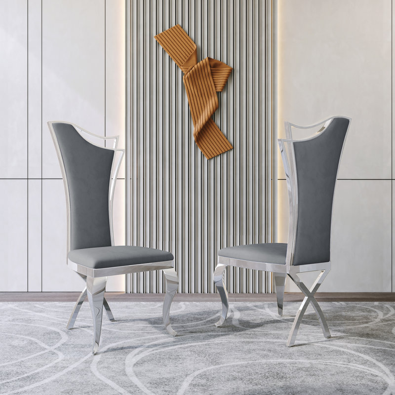 Chaise d'appoint à dossier solide, Argent, Gris