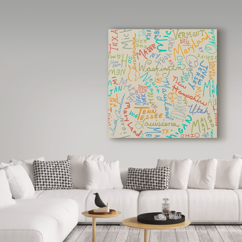 « state typographie beige », art sur toile, H 14 po x l 14 po x P 2 po