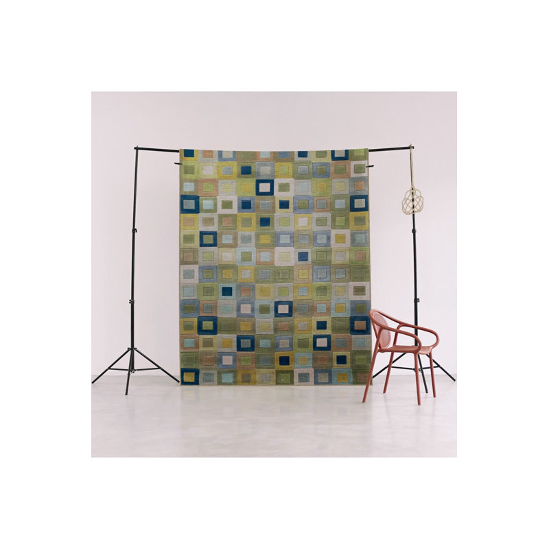 Green Tone Geometric Overlapping Square Patterned Creative Modern Decorative Rug, Rectangle 2'4" x 3'11" Rug Pad Included