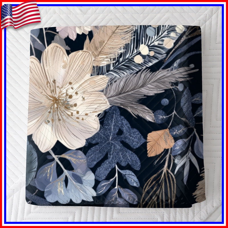 Couvre-lit matelassé à motif floral bleu marine toutes tailles, Grand lit