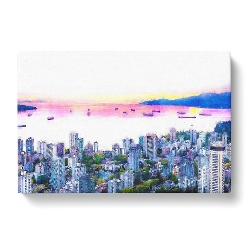 Vancouver Canada Skyline - Wrapped Canvas Painting, 60cm H x 91cm W x 3cm D