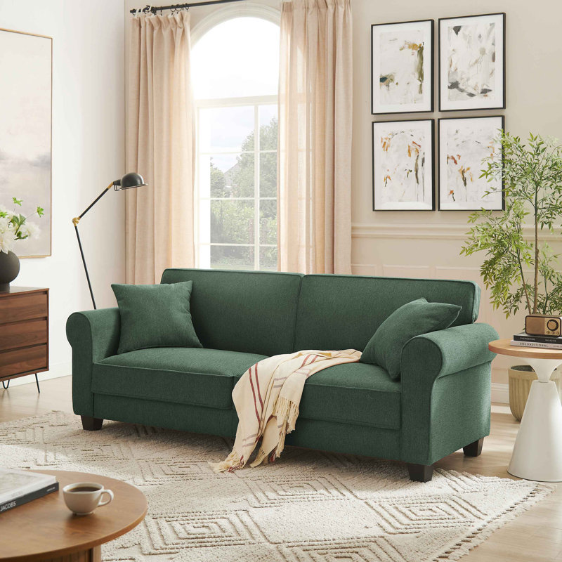 Reva 218.9Cm Rolled Arms Sofa, Light Green Linen Blend