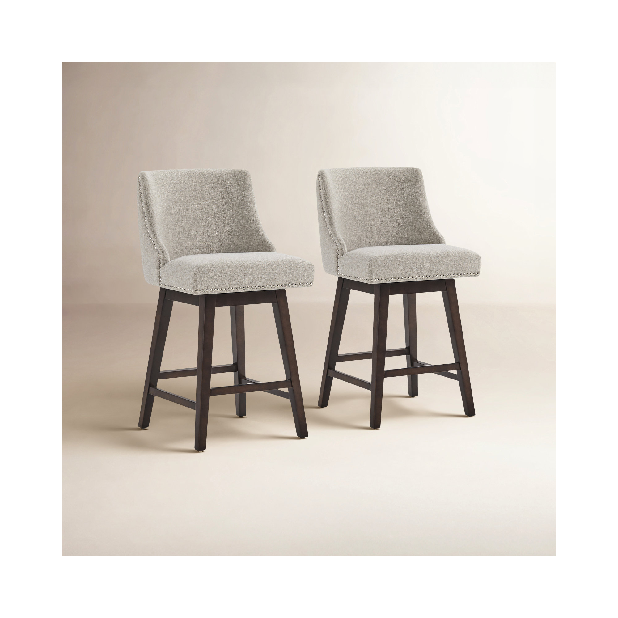 Orbay Swivel Upholstered 26'' Counter Stool With Solid Wood Frame, Nathan Ginger Tweed