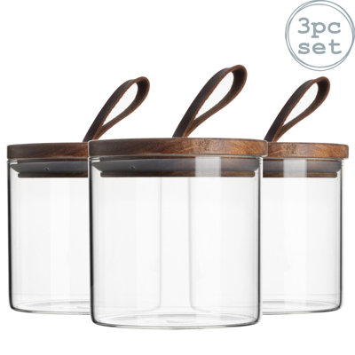 Argon Tableware - Scandi Storage Jar with Leather Loop Lid - Set of 3