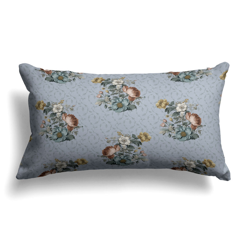 Flower and Knop  Rectangular Throw Pillow, Blue