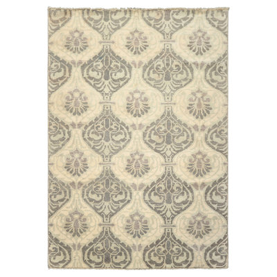 5'10''x8'6'' Hand Knotted Wool Ivory Oushak Transitional Patterned Kalaty Rug