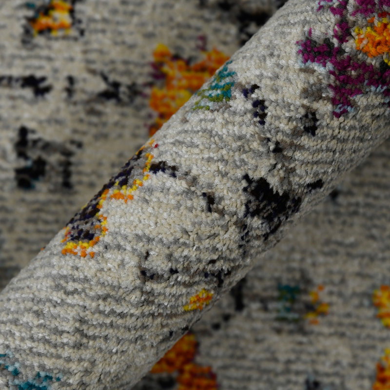 Blue and Orange Reversible Synthetic Rectangular Area Rug