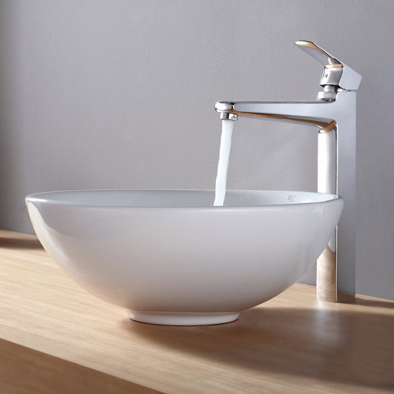 Ceramic Ceramic Circular Vessel Bathroom Sink, Chrome