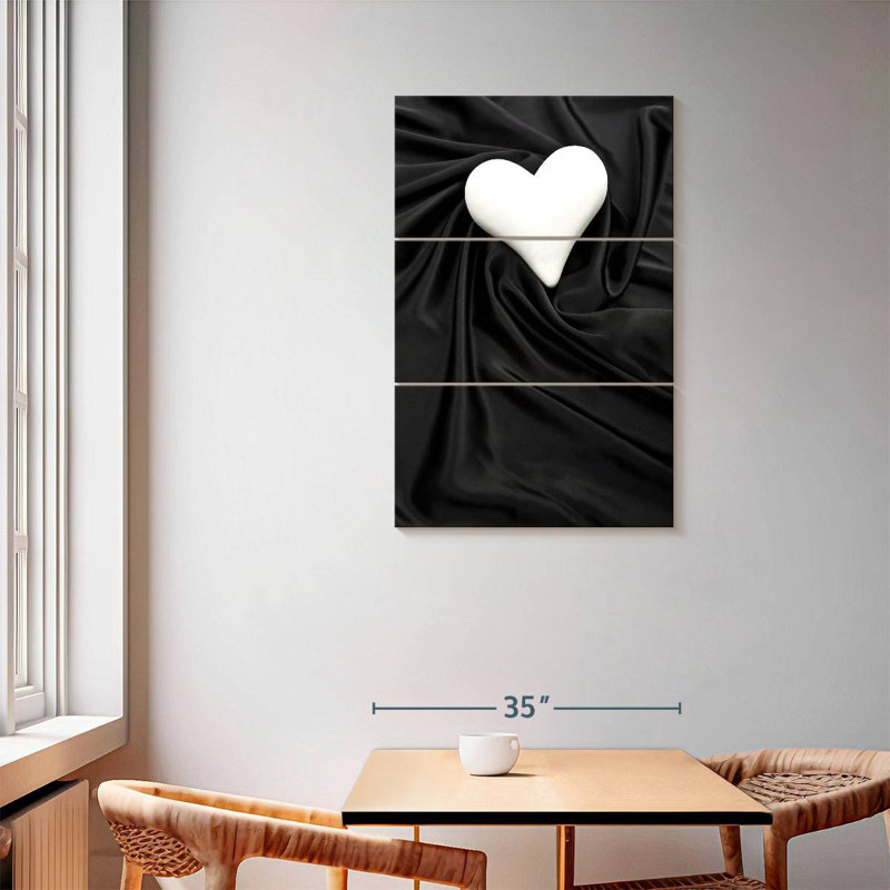 Hardie White Heart On Black Satin, 57" H x 36" W