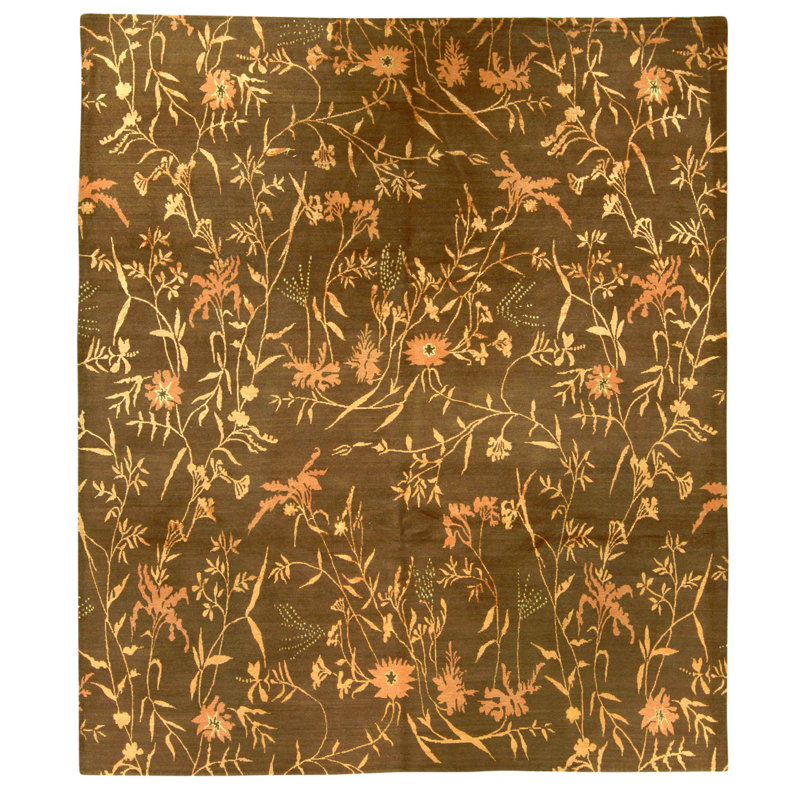 Tapis brun et rose noué à la main de haute qualité