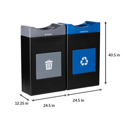 Commercial Zone Avante 2-Stream Trash and Recycling Center, 2-30-Gallon Shallow Open Top Units, Liners Included