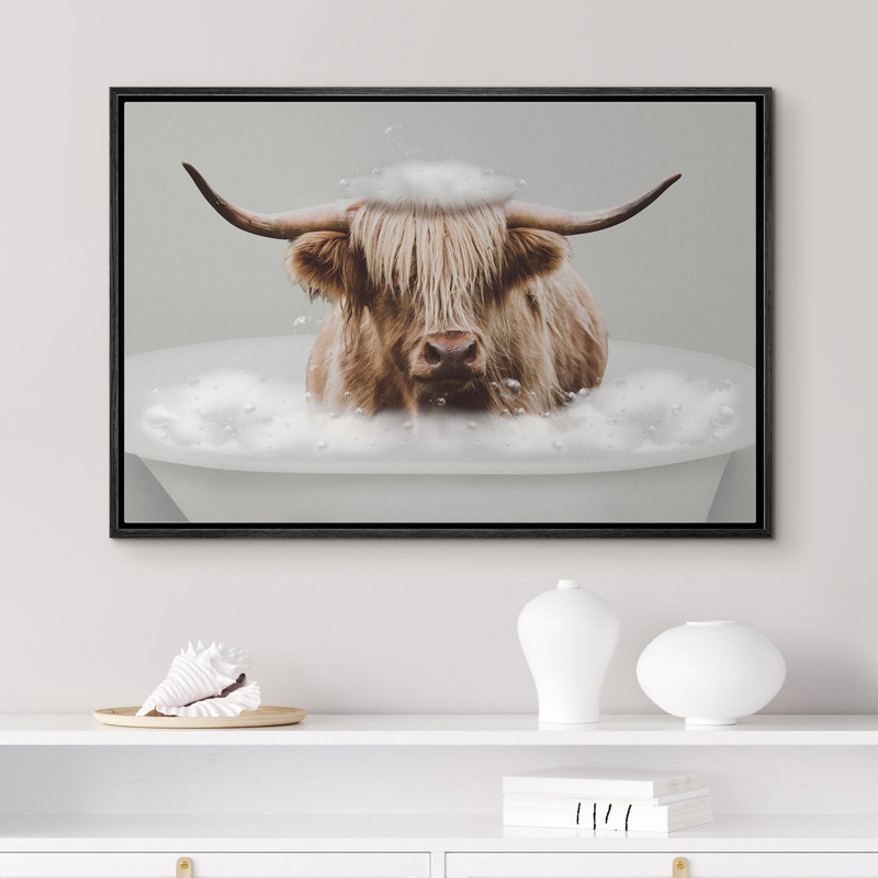 Animaux, décoration de salle de bain amusante, vache Shetland, Impression encadrée, H 24 po x l 36 po, Noir