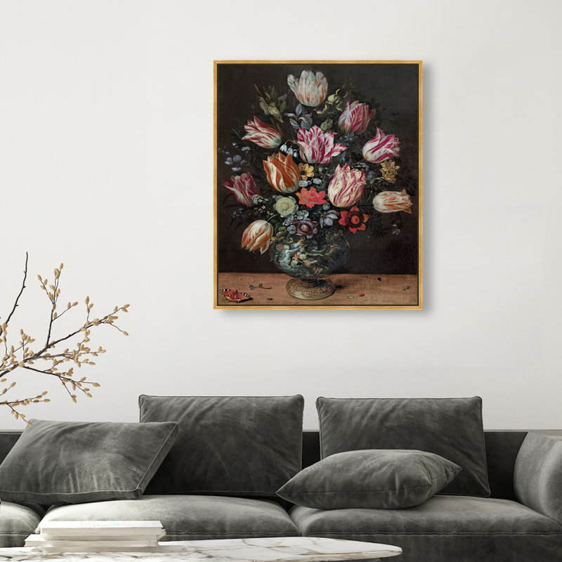 Francken the Younger Vase with Tulips Canvas Floral & Botanical Print by Oliver Gal, Black Frame, 16 x 20, 37"H x 31"W