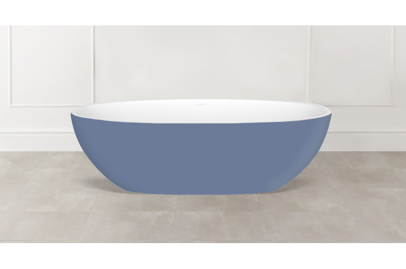 Barcelona 70.875" x 34.125" Freestanding Soaking Bathtub in Volcanic Limestone with Overflow Hole