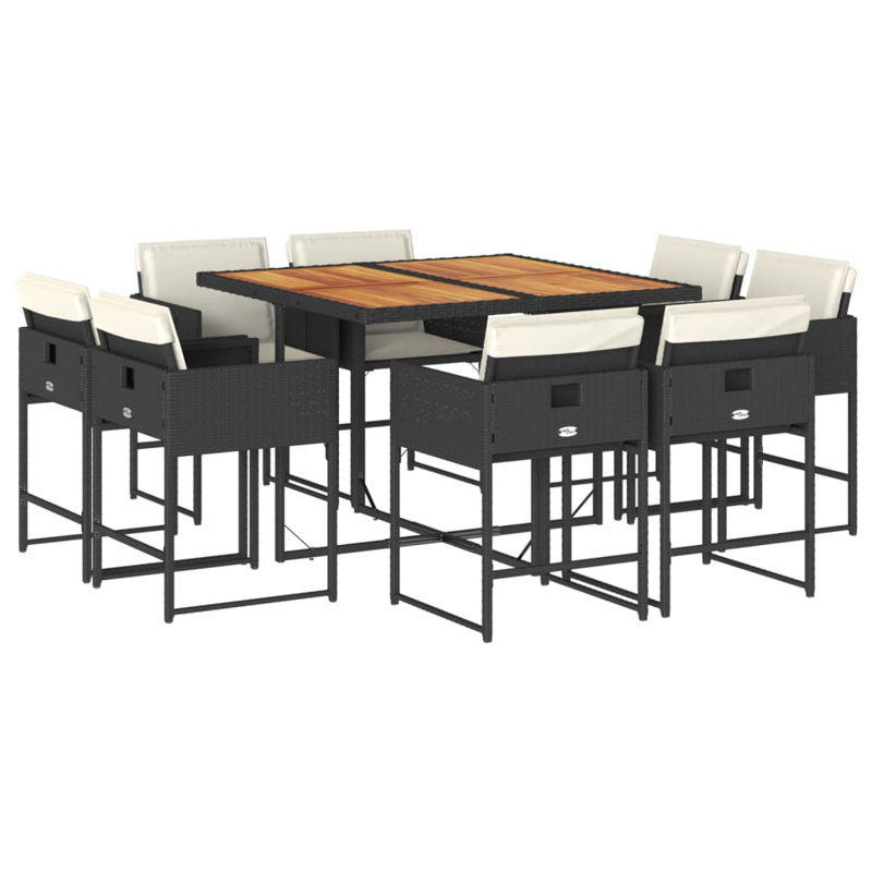 Ensemble repas 9 pièces avec coussins en rotin gris Hokku Designs, Blanc / noir, 8