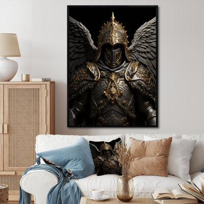 Chevalier ailé noir doré - Art mural fantastique